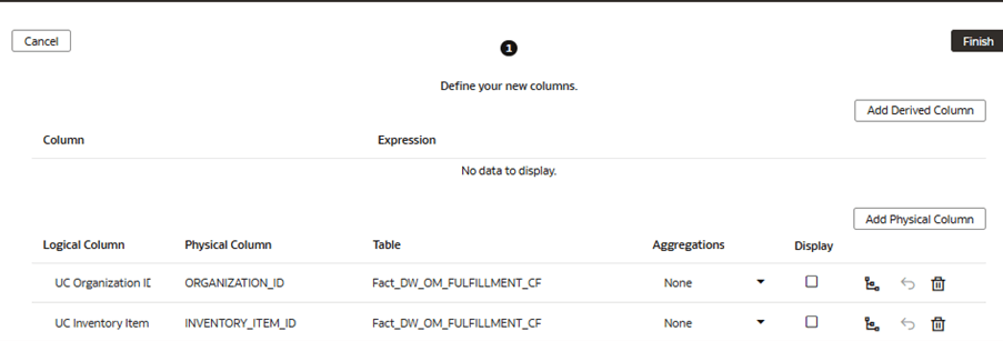A página Adicionar Colunas exibindo a Coluna Lógica na qual você deve informar nomes exclusivos de colunas lógicas