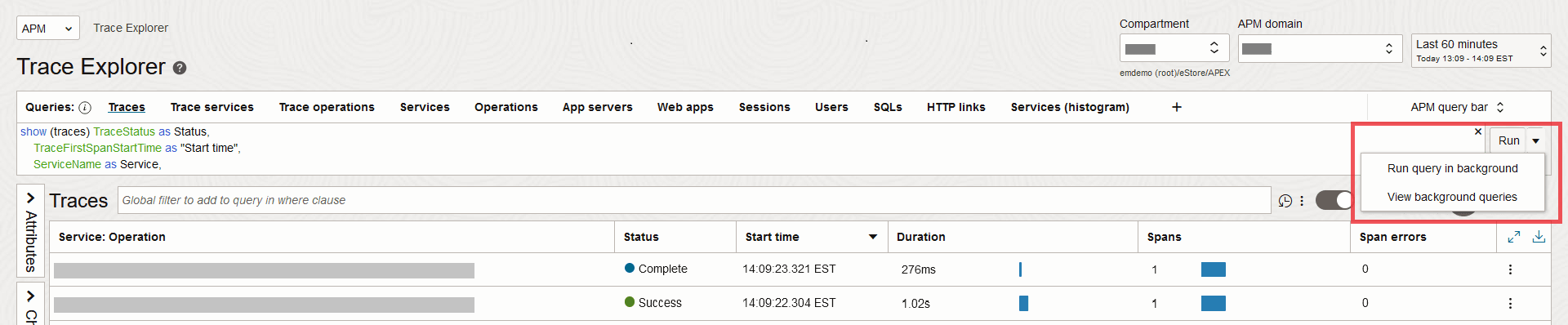 Execute a consulta em segundo plano