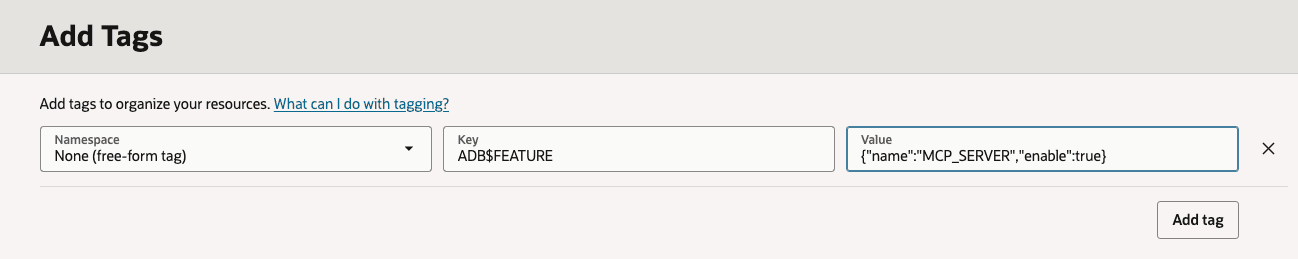 Tag de formato livre para ativar o servidor MCP
