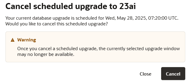 Veja a seguir a descrição da ilustração adbs_cancel_upgrade_1.png