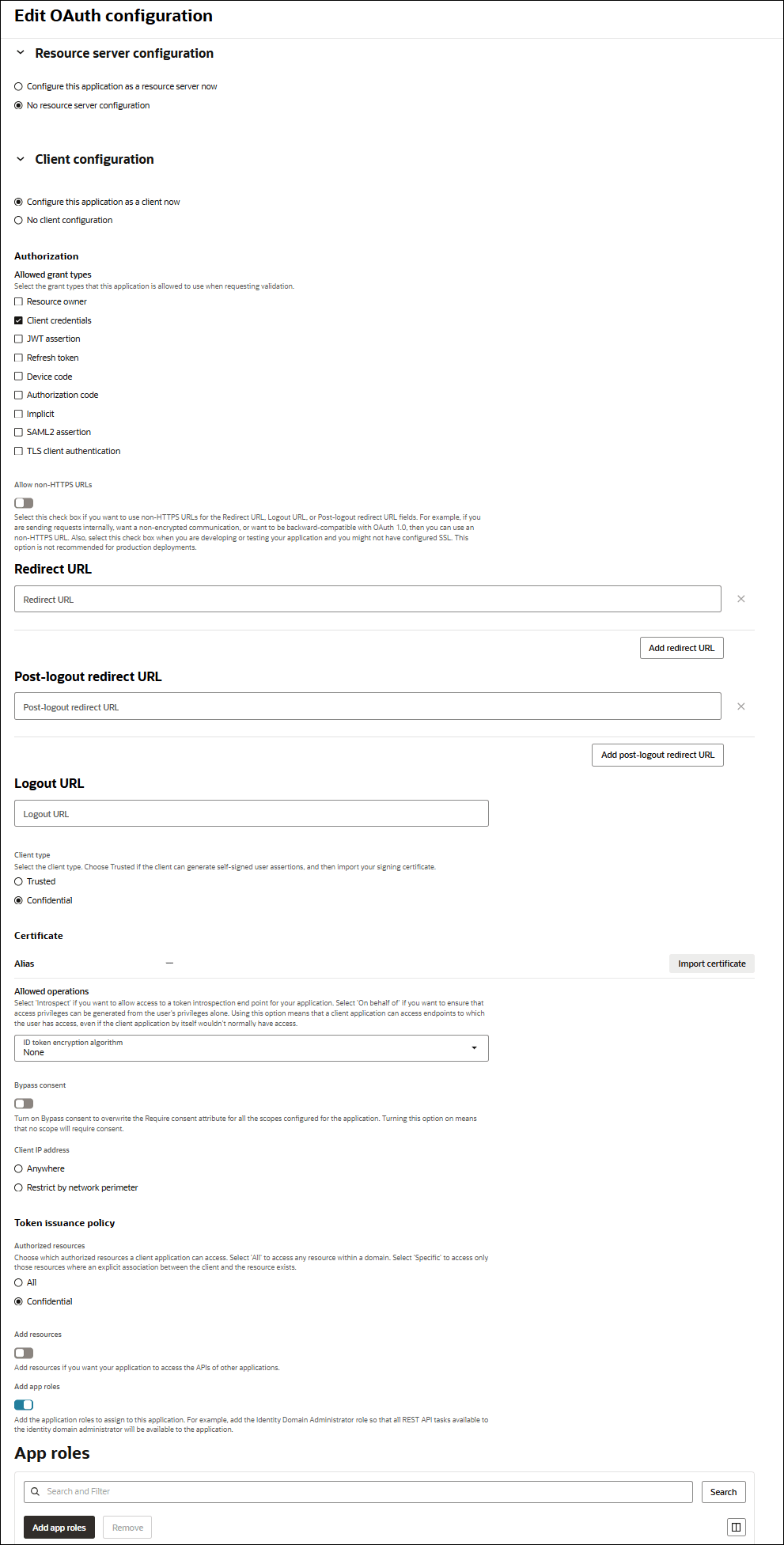 Segue a descrição da rbac-edit-oauth-config-identity-domain.png