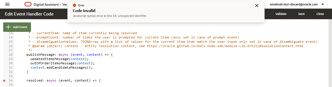Veja a seguir a descrição da ilustração eeh_edit_event_handler_code_validate.png