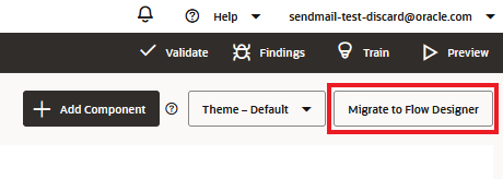 Esta é uma imagem do botão Migrar para o Flow Designer Esta é uma imagem do botão Migrar para o Flow Designer