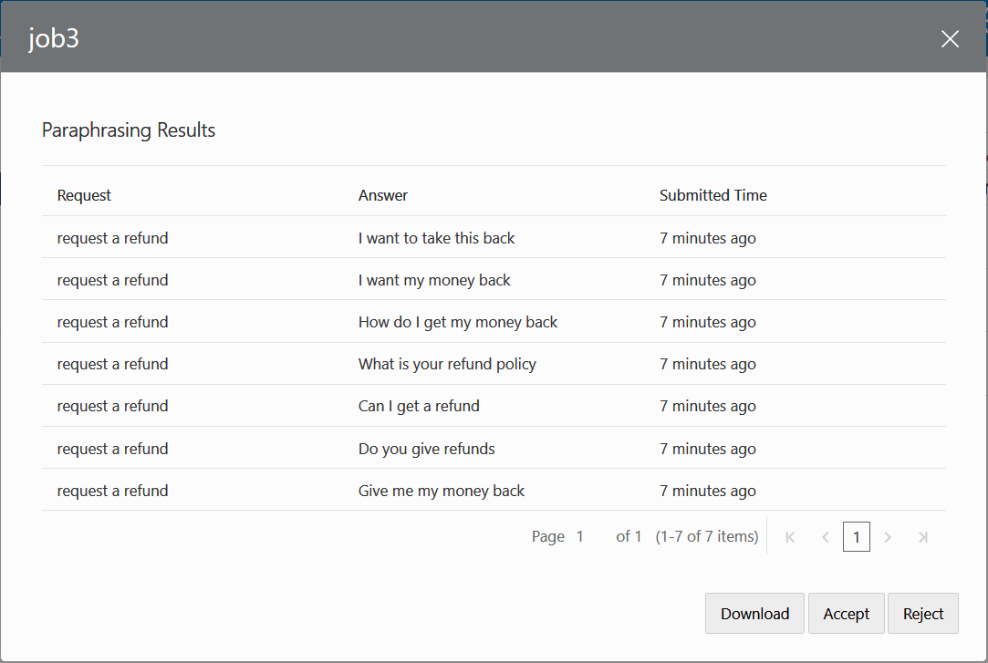 A seguir, descrição de review-results-paraphrasing-job-dialog.png