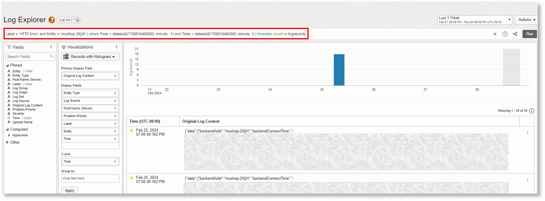 Exibir resultado no Log Explorer