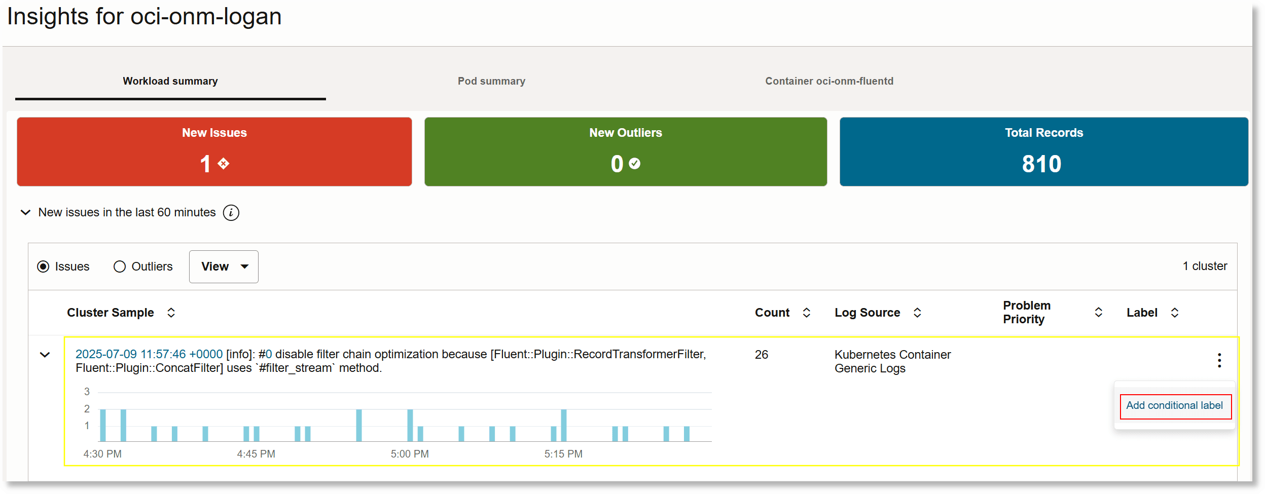 Adicionar label condicional usando a amostra de cluster para filtrar esses logs
