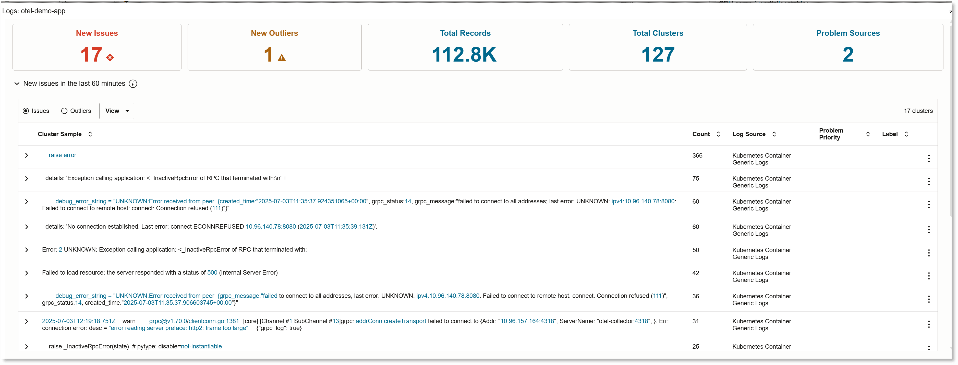 Exibir detalhes do log do namespace