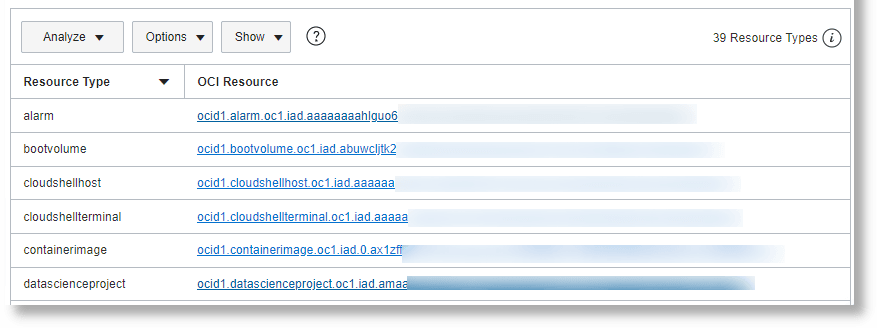 Atalho do OCID para Link para Recursos do OCI