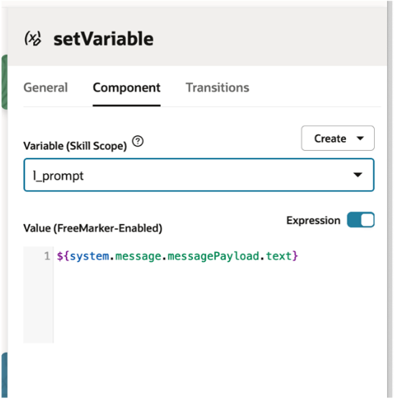 Oracle Digital Assistant - Definindo Detalhes da Variável