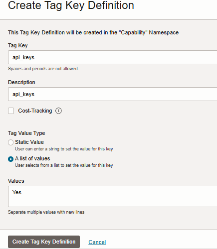 criação de chave de tag