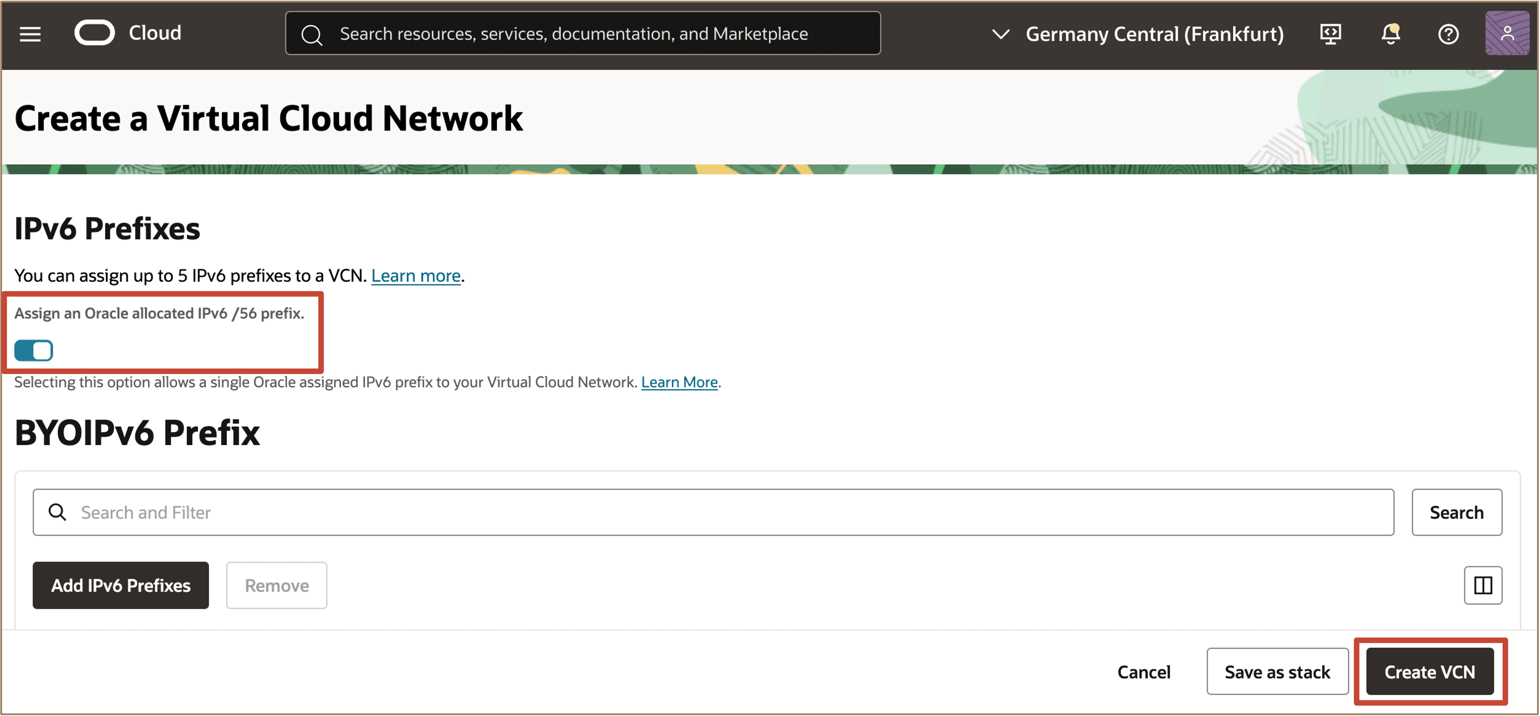 Imagem mostrando seleção para designar o prefixo IPv6 da chave de alternância