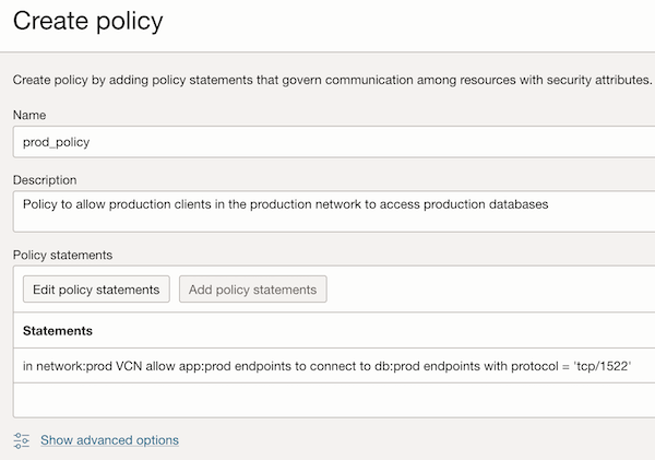 Captura de tela mostrando o prod_policy. Captura de tela mostrando o prod_policy.
