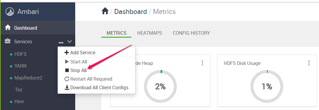 Serviços de Parada Ambari