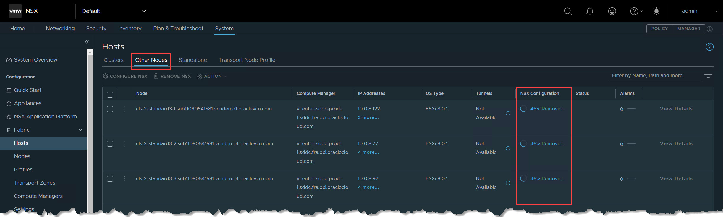 NSX Manager - Remover NSX dos hosts