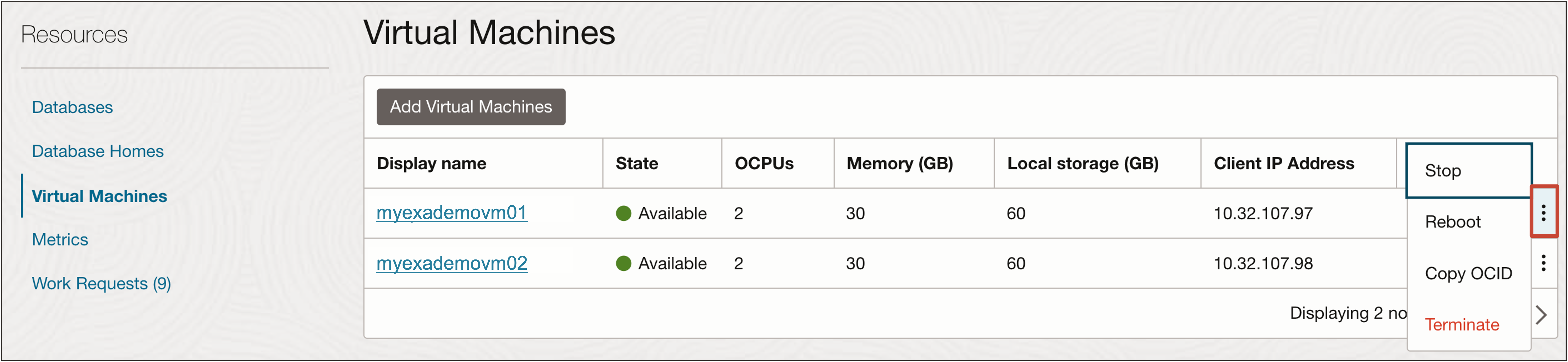 Imagem mostrando a Remoção de uma Máquina Virtual