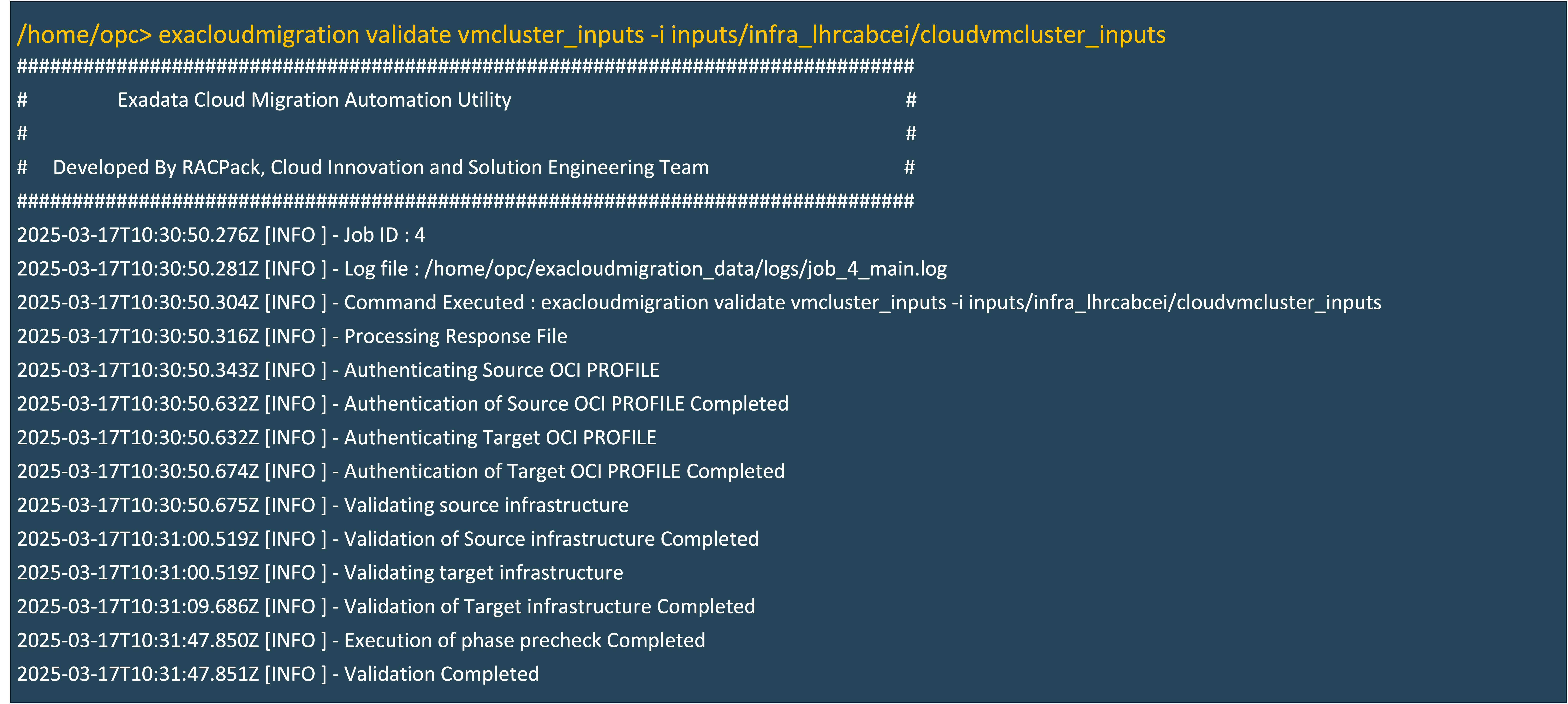 Imagem mostrando o cluster vm da nuvem de validação