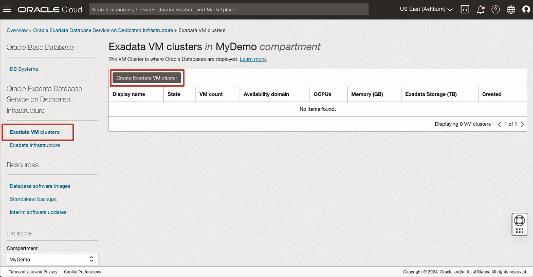 Imagem mostrando a Criação do cluster de VMs do Exadata