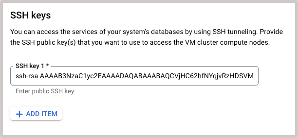 Imagem mostrando as chaves SSH de Criação do cluster de VMs do Exadata