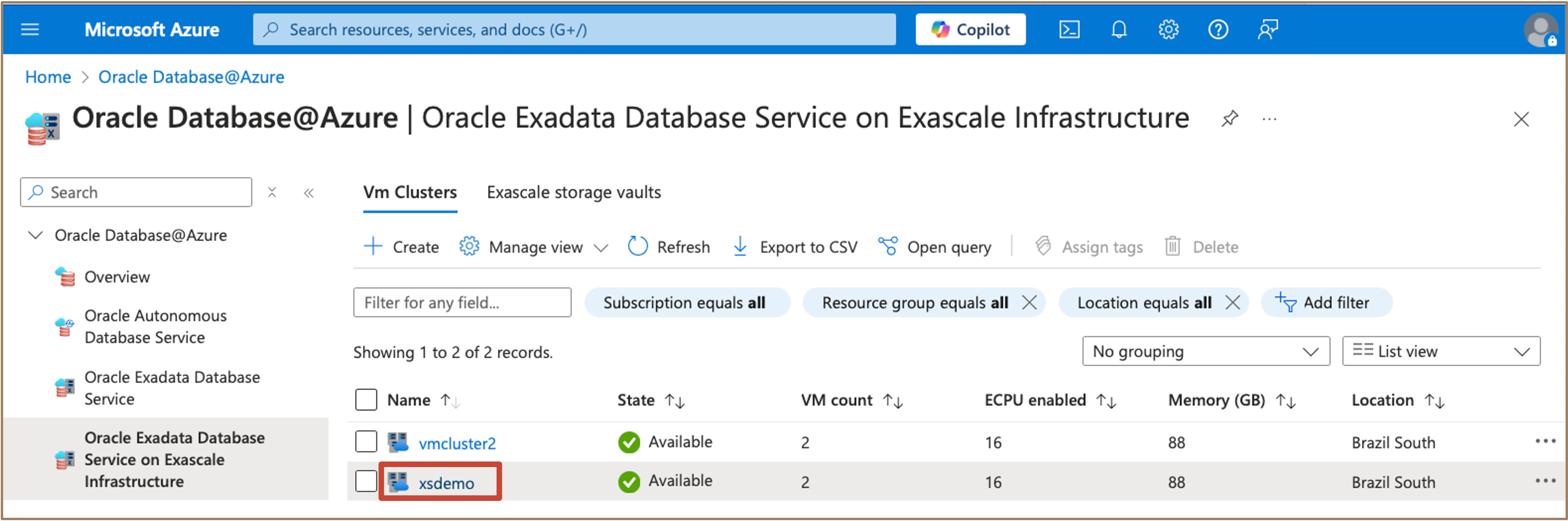 Imagem mostrando cluster de vm criado