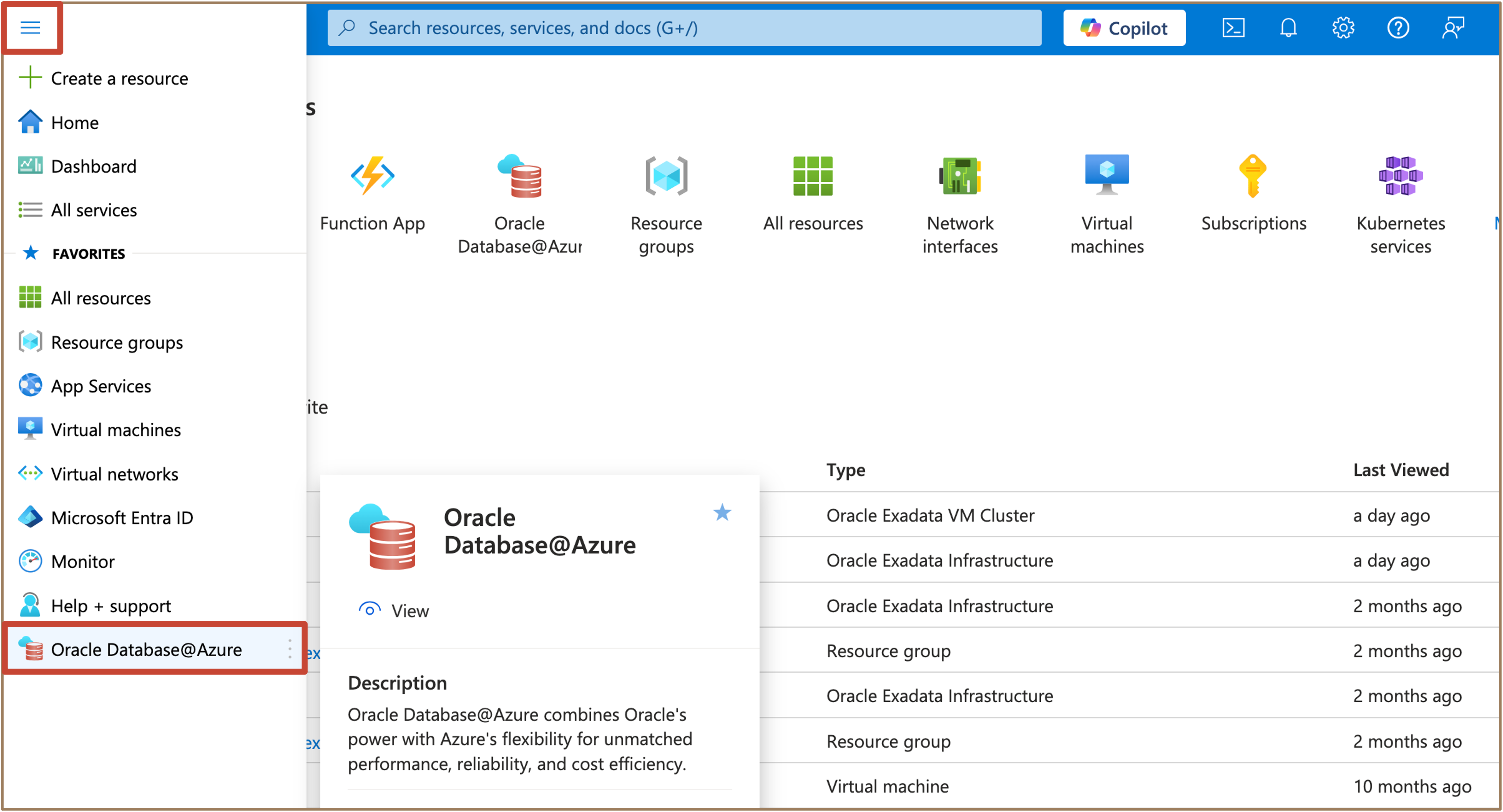 Imagem mostrando a Navegação da Console de serviços do Azure