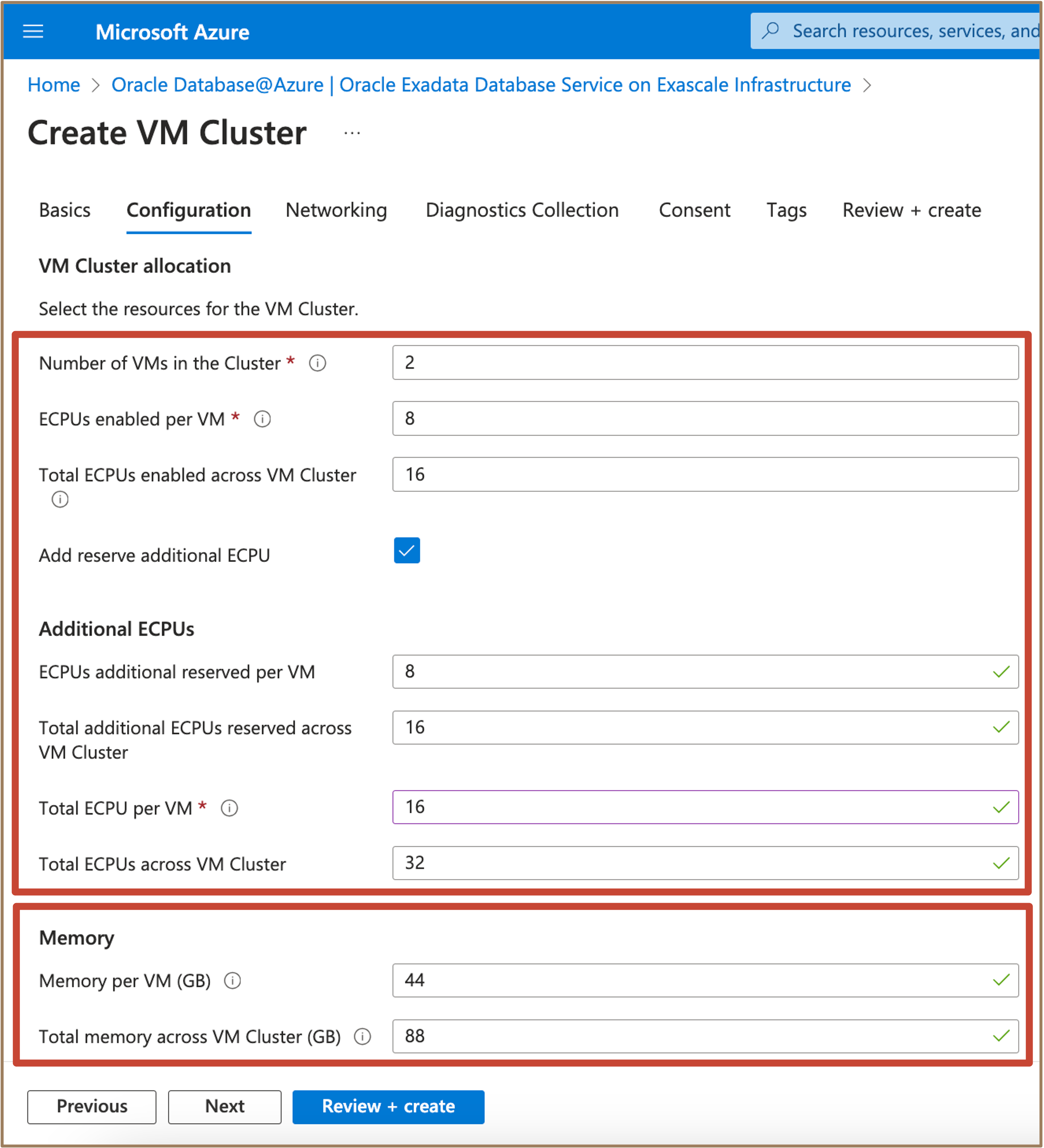 Imagem mostrando para configurar as opções de configuração de alocação do Cluster de VMs