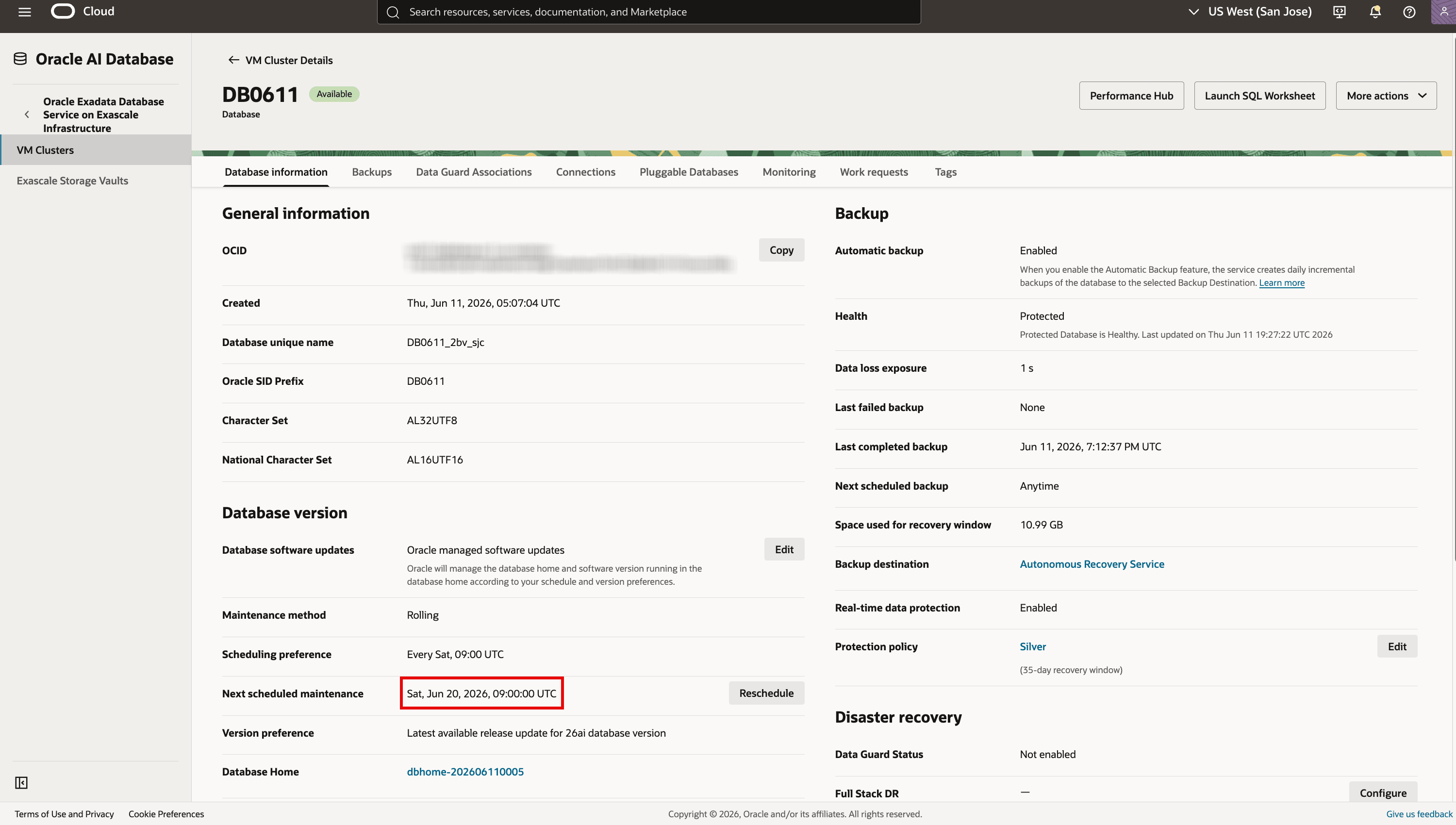 Manutenção reprogramada dos detalhes do banco de dados
