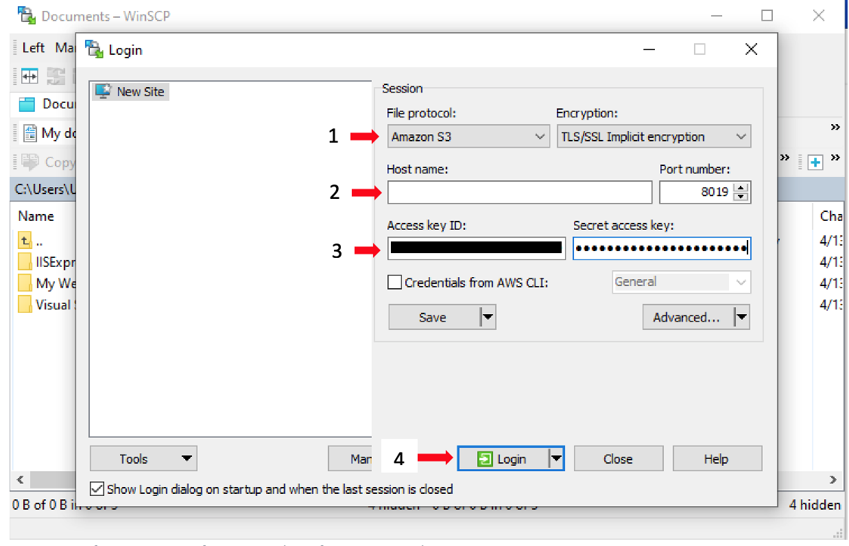 Configurando o WinSCP para o Oracle Roving Edge Object Storage Imagem 5