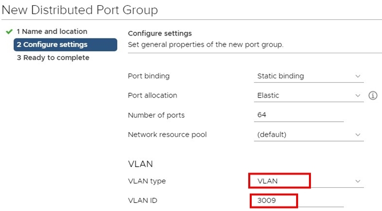 Definições do grupo de portas do vDS