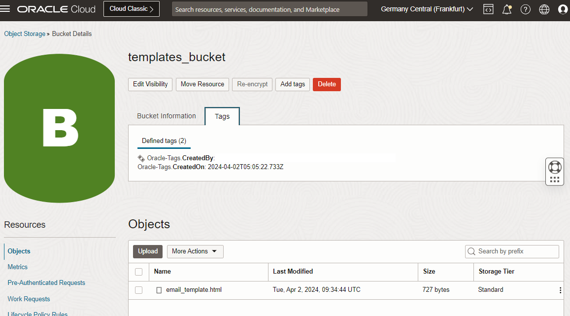 Bucket contendo o modelo do e-mail a ser enviado