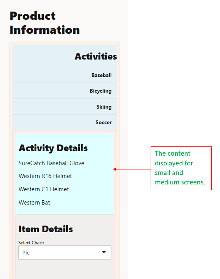 O conteúdo para telas pequenas e médias