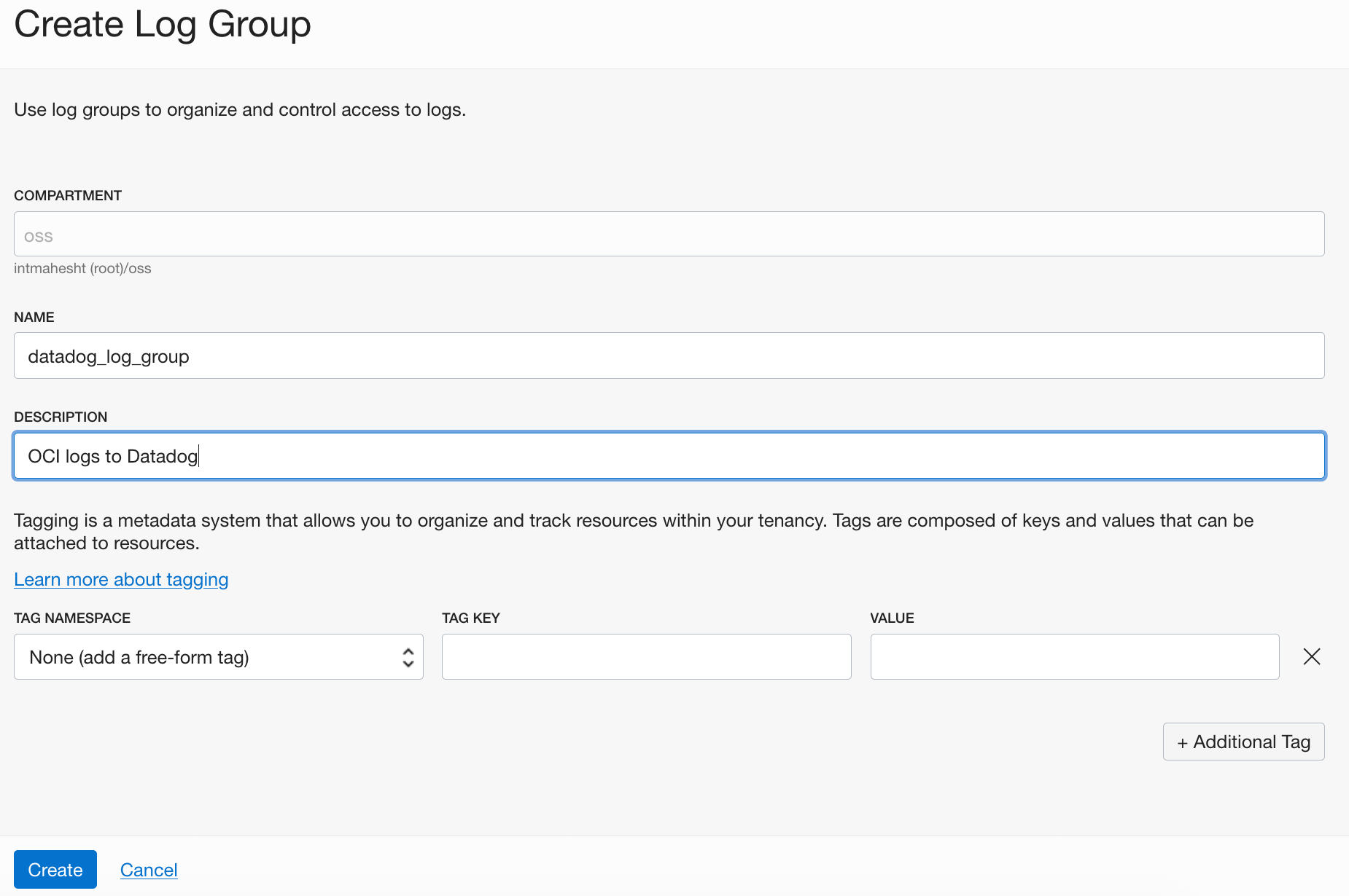 novo grupo de logs