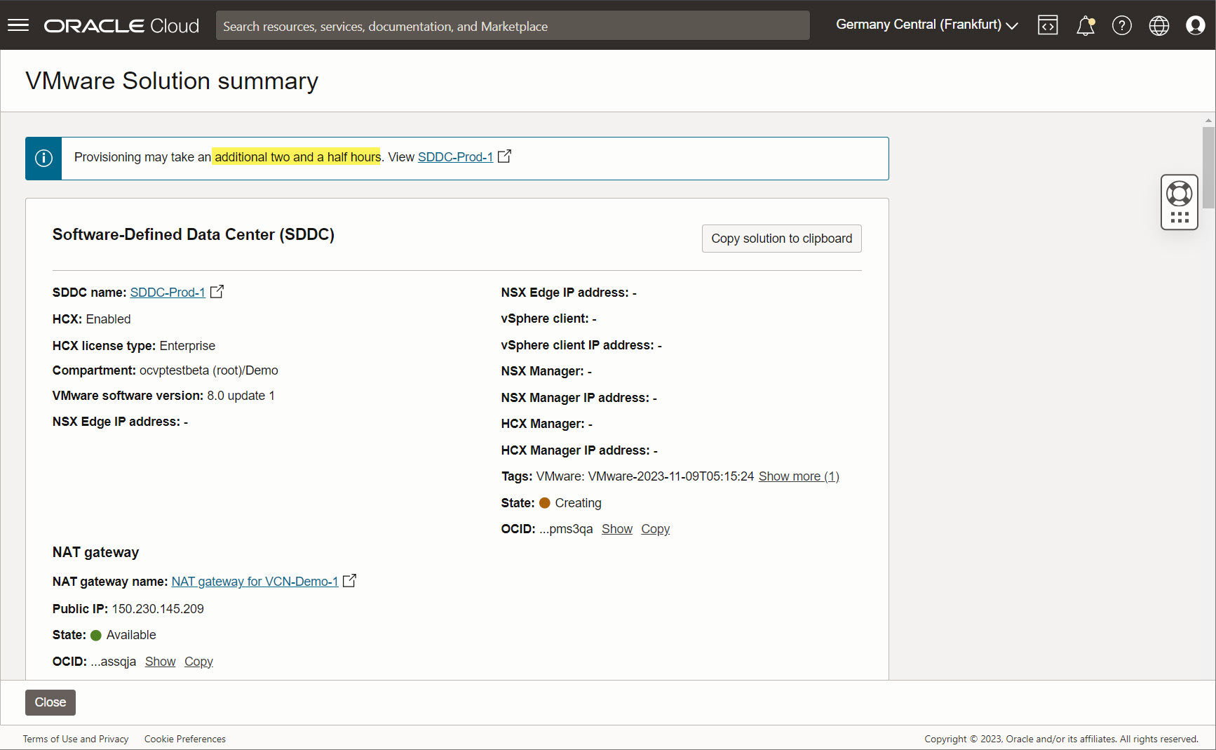VMware Página de resumo da solução
