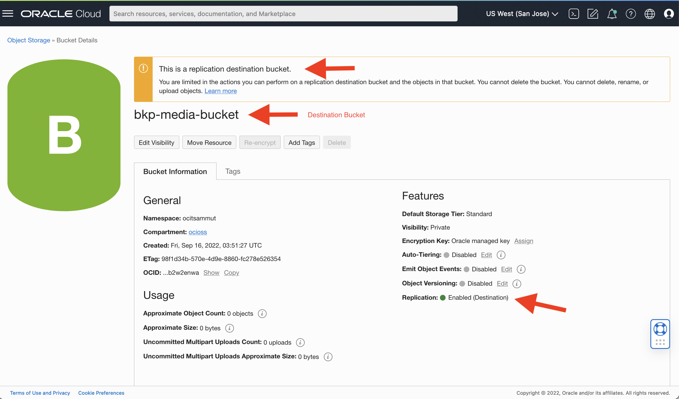 Replicação de Destino Ativada