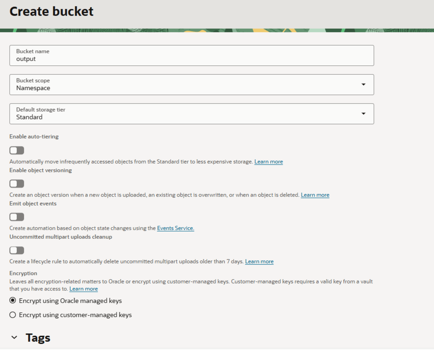 Criar bucket de saída