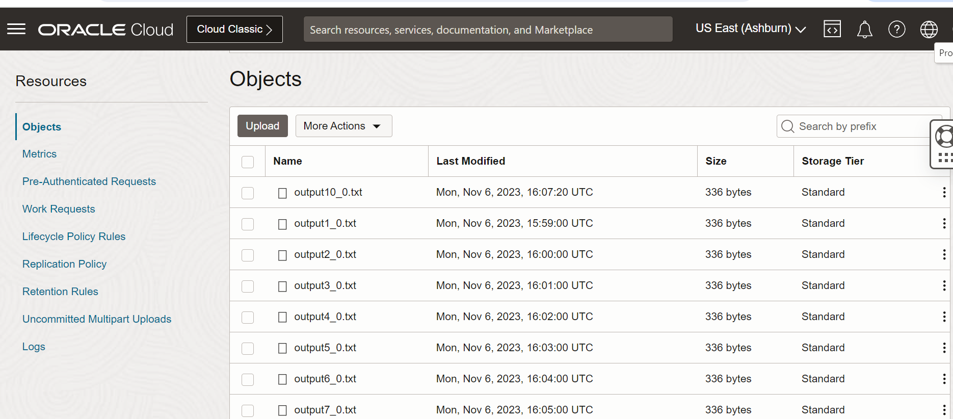 Saída do Object Storage