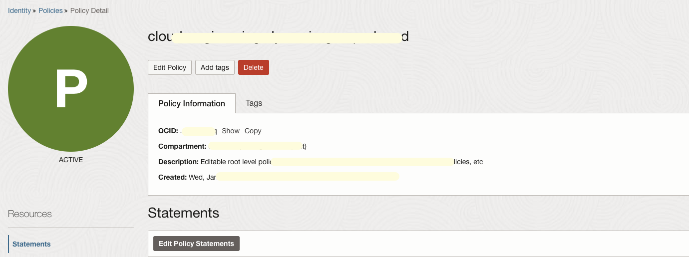 Detalhes da Política políticas