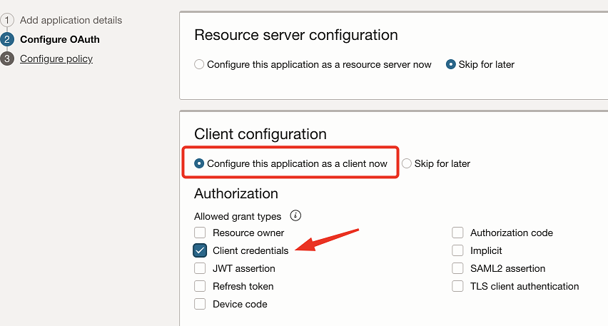 Configuração do cliente OAuth 2.0.