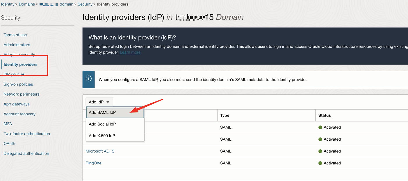 Adicionando SAML IdP.