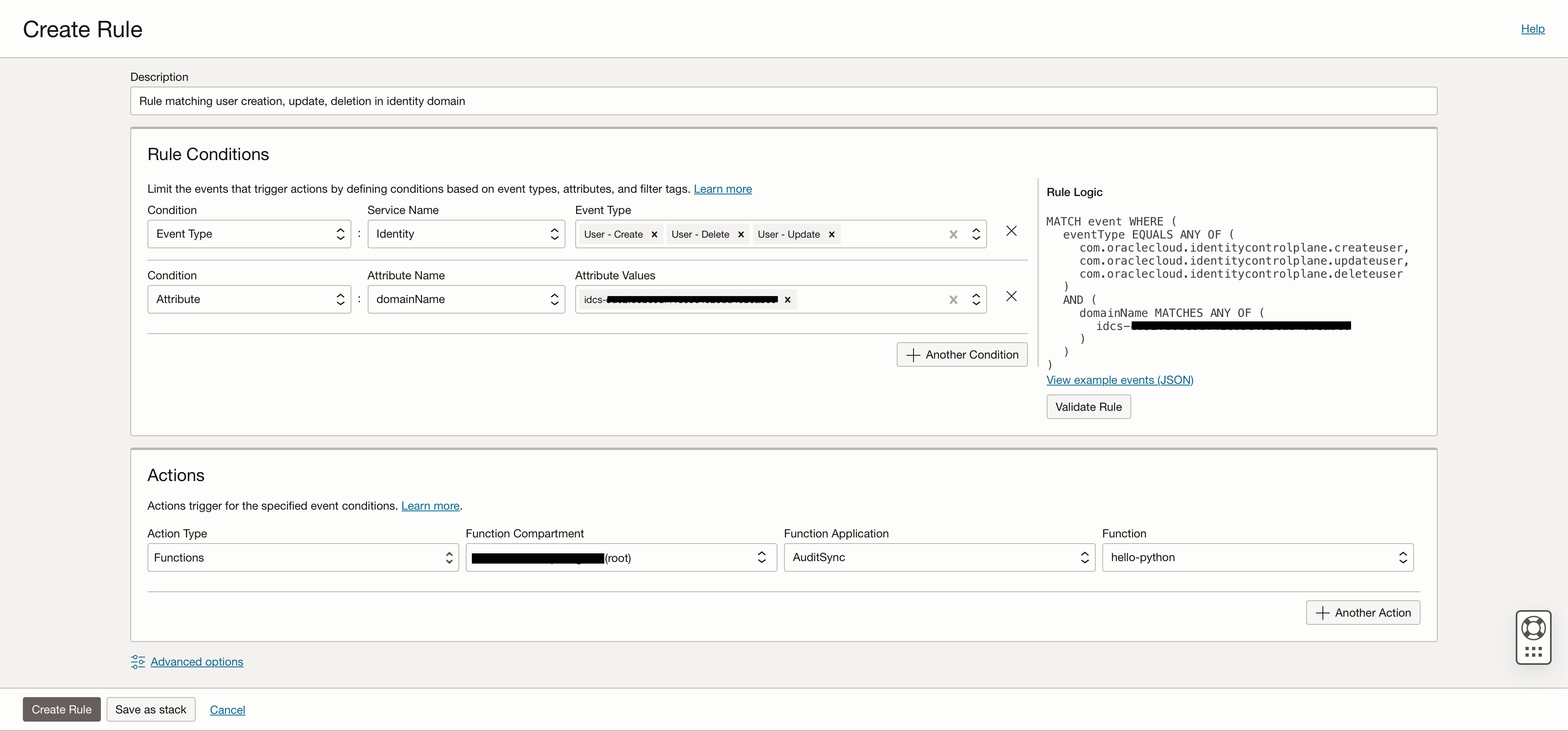 Criar Regra na Console do OCI