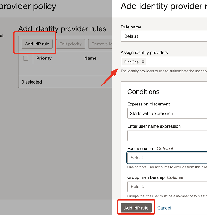 Adicionando regra IdP.
