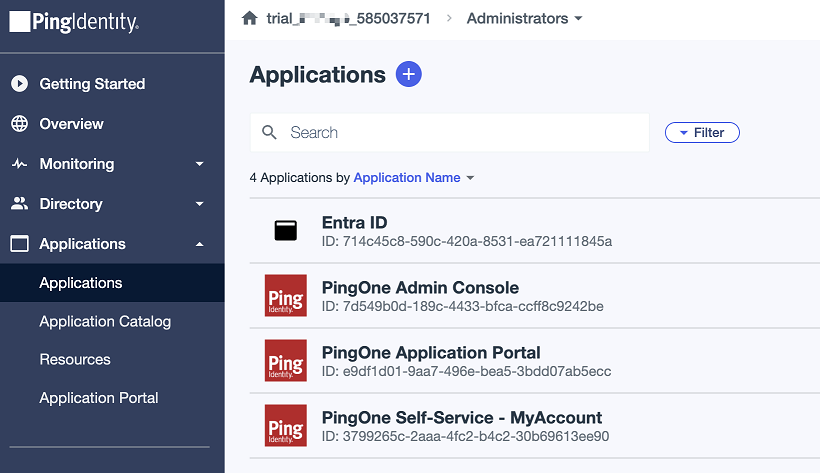 Os aplicativos da console de administração PingOne.
