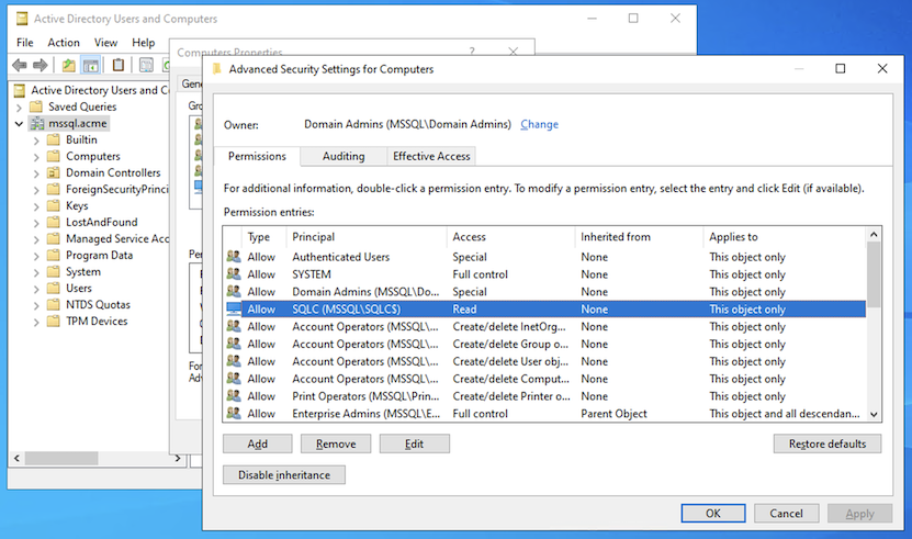 Grupos de disponibilidade Sempre Ativados AD Cluster Computer Object Permissions