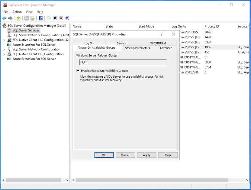 Grupos de disponibilidade Sempre Ativados Marque a opção Ativar grupos de disponibilidade Sempre Ativados