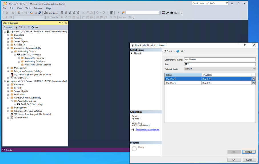 Grupos de disponibilidade Sempre Ativos - IPs Configurados