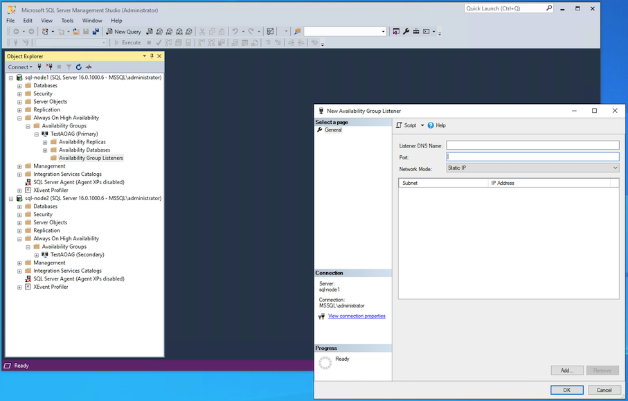 Porta do Nome do Listener dos grupos de disponibilidade Sempre Ativados