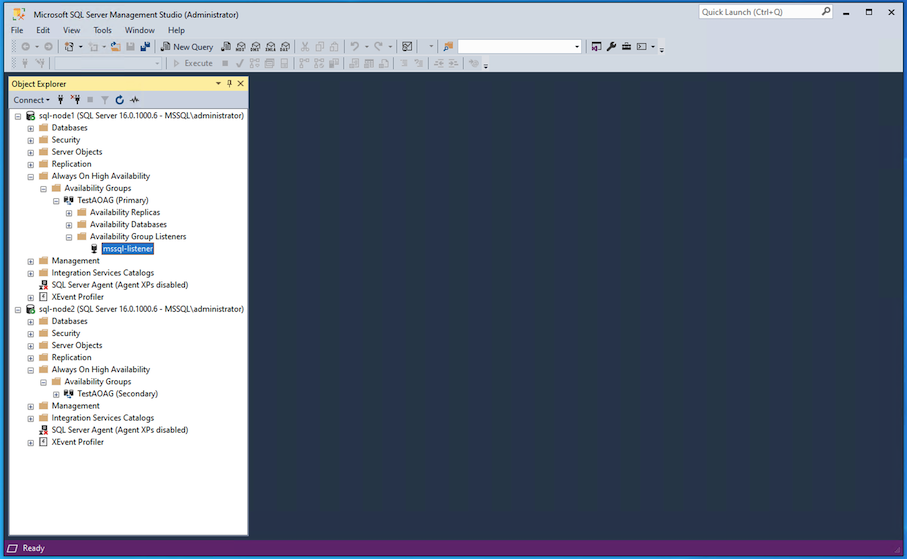 Listener de grupos de disponibilidade Sempre Ativo no Object Explorer