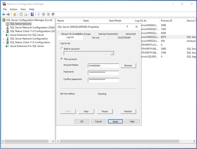 Configuração da Conta de Serviço dos grupos de disponibilidade Sempre Ativados