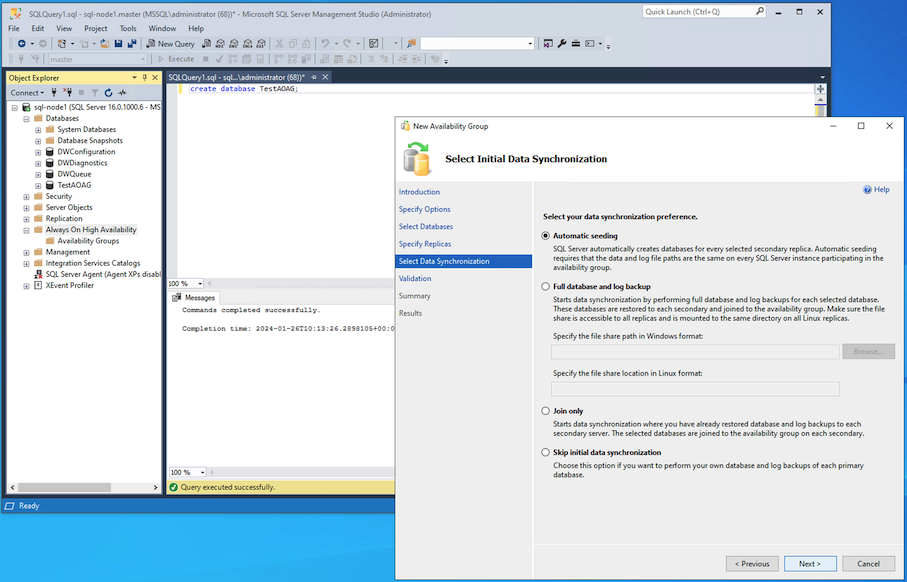 Grupos de disponibilidade Sempre Ativados Nova Semeadura Automática AG
