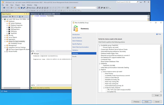 Grupos de disponibilidade Sempre Ativados Novo AG Finalizar Configuração