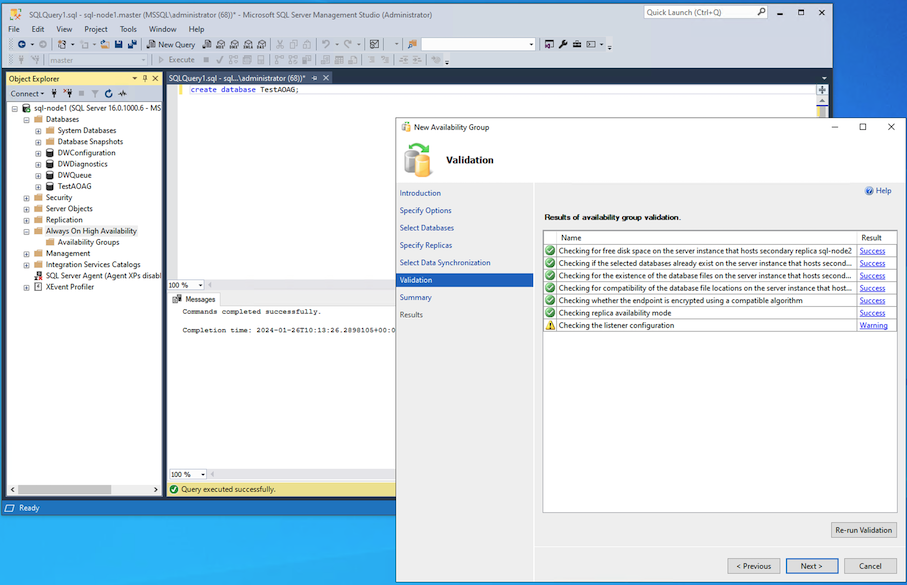 Grupos de disponibilidade Sempre Ativados Nova Validação AG